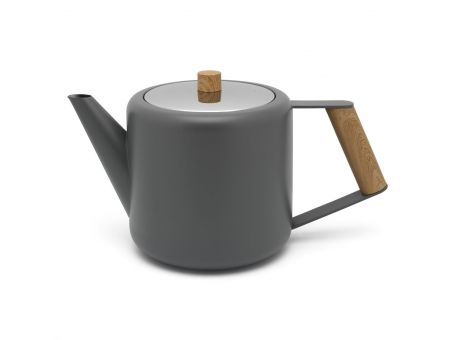 Teekanne DUET Boston grau mit Holzoptik Beschlägen 1,1 L. Bredemeijer 