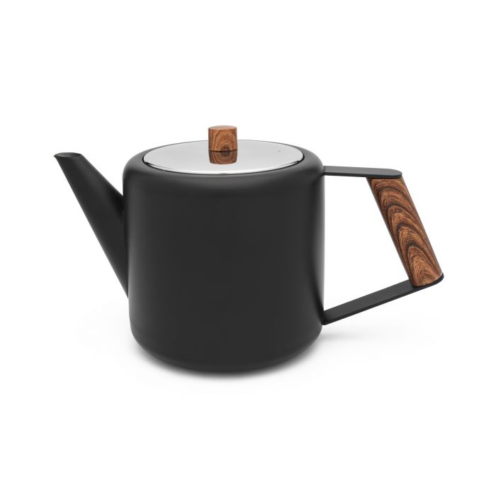 Teekanne DUET Boston schwarz matt mit Holzoptik Beschlägen 1,1 L. Bredemeijer